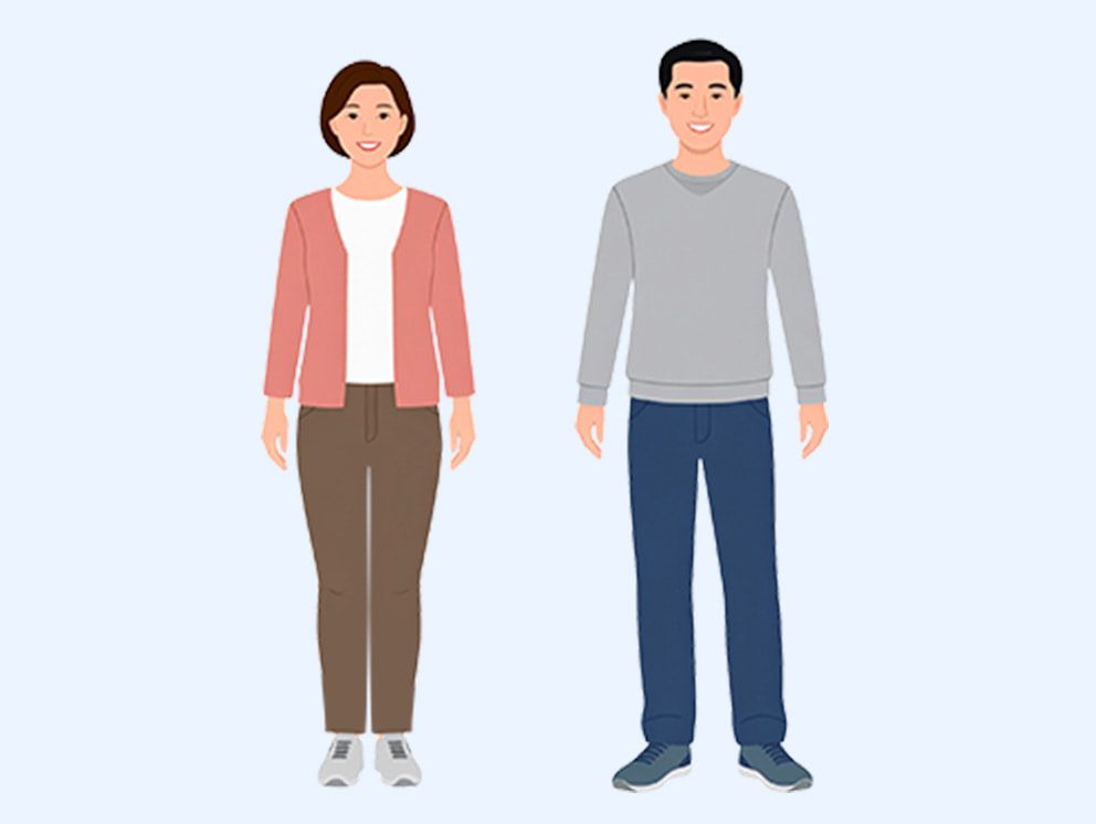 男女2人が正面を向いて立っているイラスト